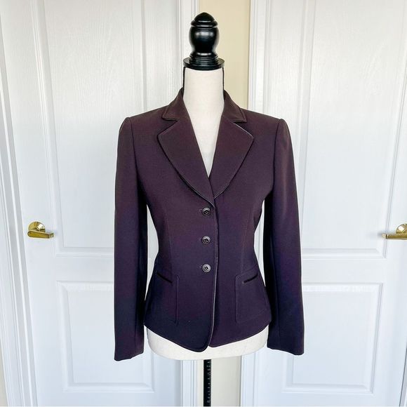 Tabari Size 2P Brown Leather Trim Three Button Suit Jacket with Front Pockets - Picture 2 of 13